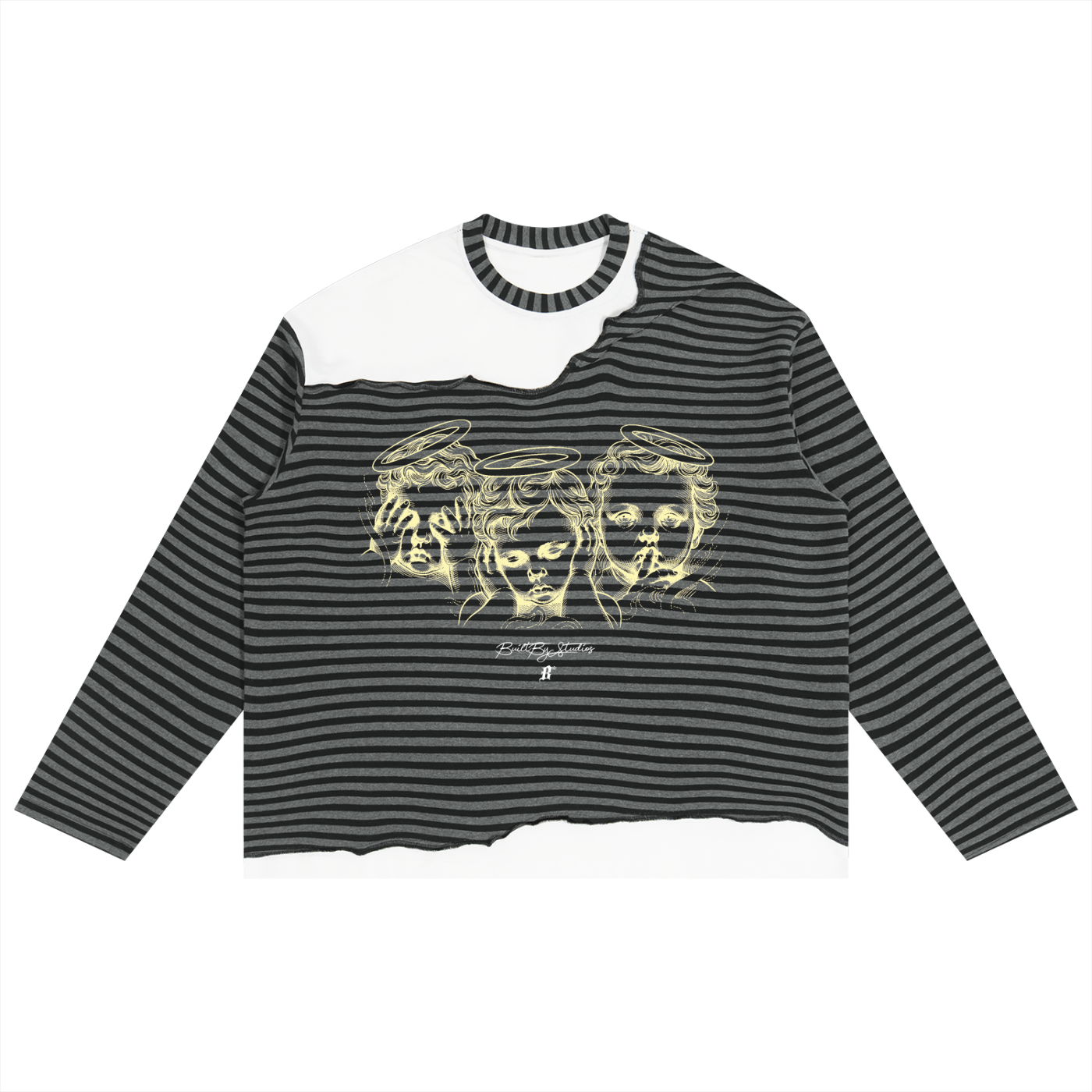 Unisex Striped Panel Boxy Long Sleeve T-Shirt